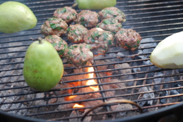 Pear on grill and other meat